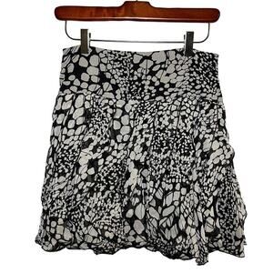 INC 100% Silk Ruffle Mini Skirt Black‎ White Size 0 Fairy Romantic Y2K Flirty